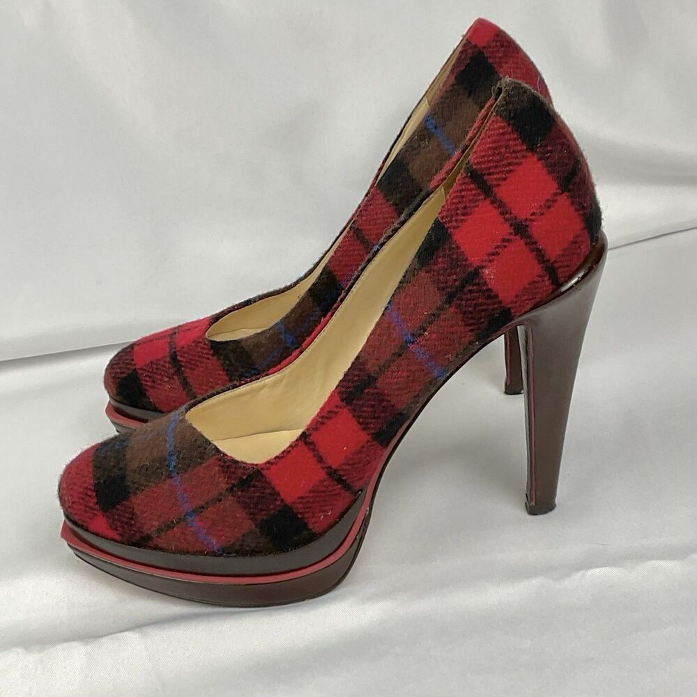 Cole Haan Plaid Platform Pumps Tartan Wool Heels Womens Sz 9B Preppy Academia